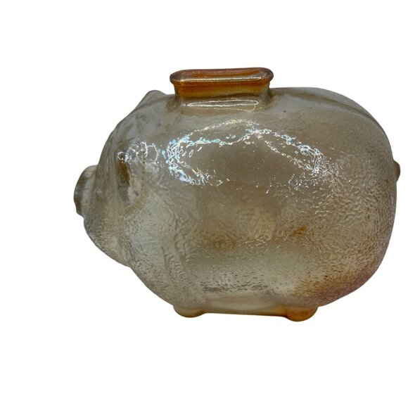 Amber Glass Piggy Bank Figurine Vintage Textured Design C271 - Picture 4 of 7